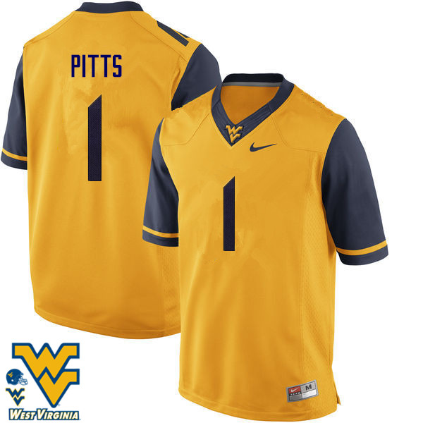 NCAA Men's Derrek Pitts West Virginia Mountaineers Gold #1 Nike Stitched Football College Authentic Jersey QT23X83JX